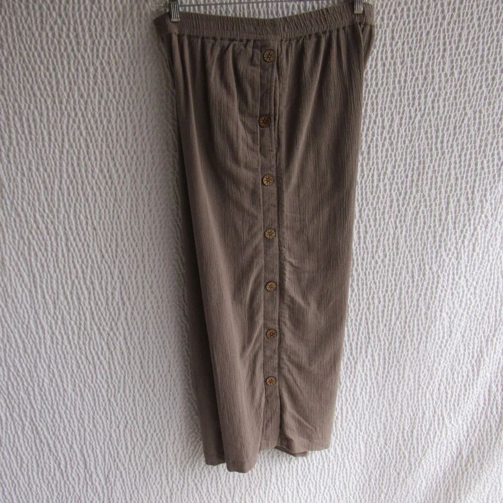 Brown Gauze Fully Lined Pants L 100 Cotton Elastic Buttons Pull on North Style - Picture 4 of 8